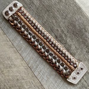 Henri Bendel stacking leather white and gold bracelet.